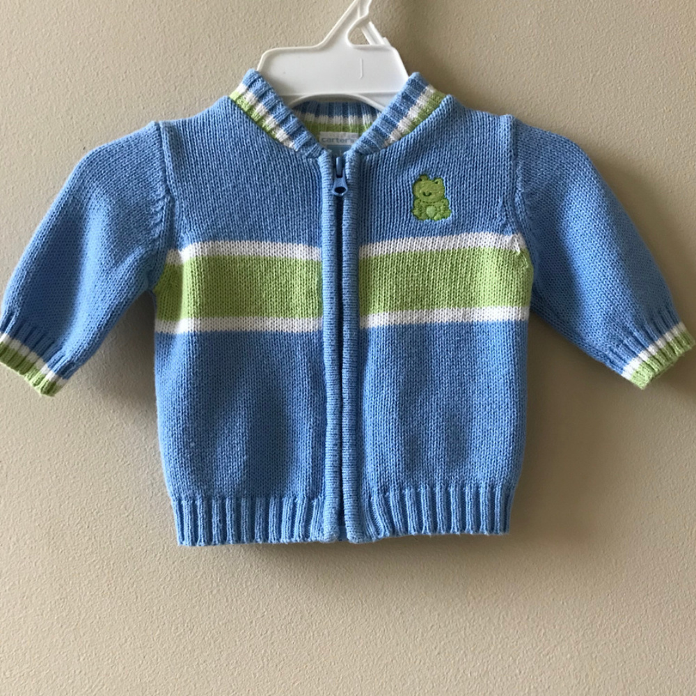 Carter’s Baby Boy Newborn Zip Up Sweater Cardigan Frog
